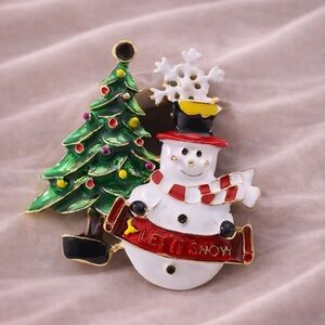 Snowman Let it Snow Christmas Tree Brooch